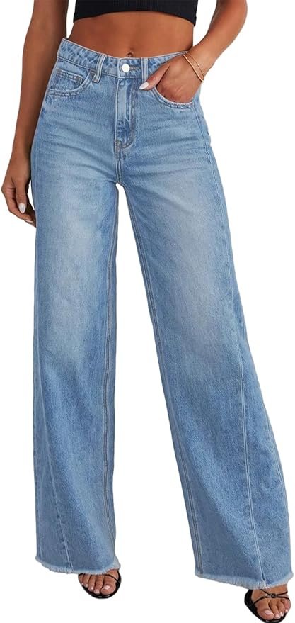 Wide Leg High Waisted Stretchy Raw Denim Pants