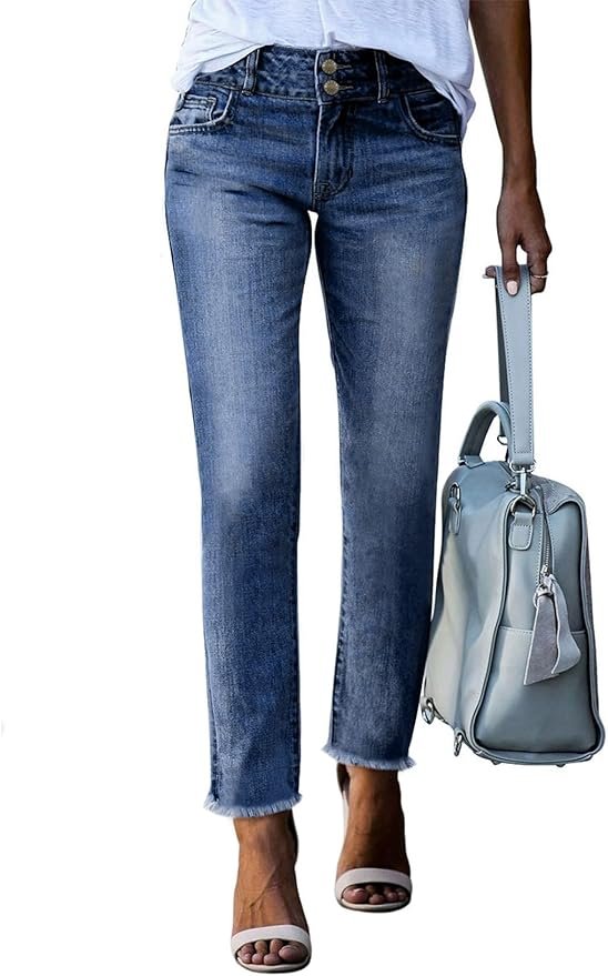 High Waisted Jeans Strechy Straight Leg Pants
