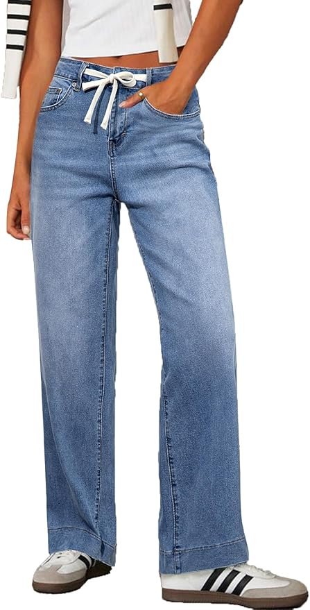 Wide Leg High Waisted Straight Leg Baggy Denim Pants