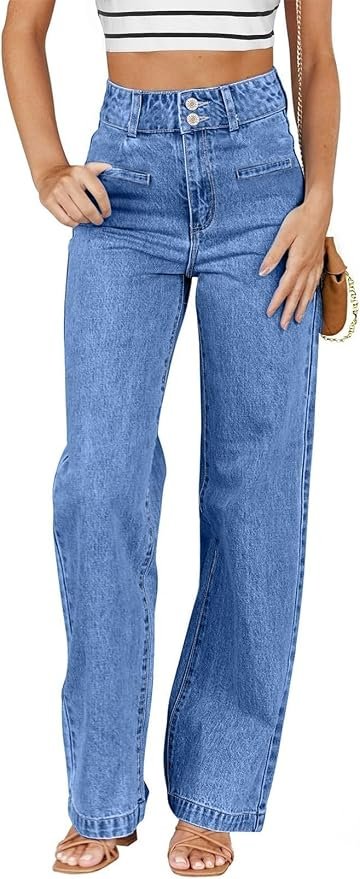 High Waisted Straight Leg Stretchy Jeans Wide Leg
